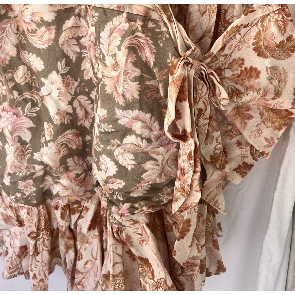 Zimmermann Lyre Wrap Billow Mini Dress Women’s Size 4 US 12 Light Pink Linen - Picture 12 of 16